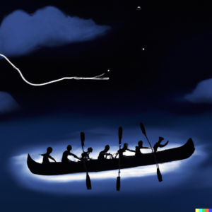 /hours-of-fun-creating-visual-art-with-prompts/images/DALL%C2%B7E-2022-08-18-10.40.11-4-men-paddling-a-flying-canoe-through-the-sky-at-night-300x300.png